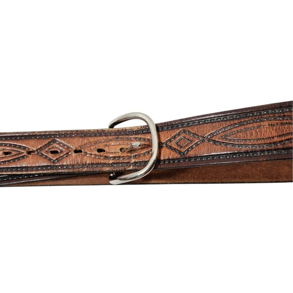 Vintage Hand Tooled Brown Leather Western Belt Men's Size 52 - Picture 2 of 5